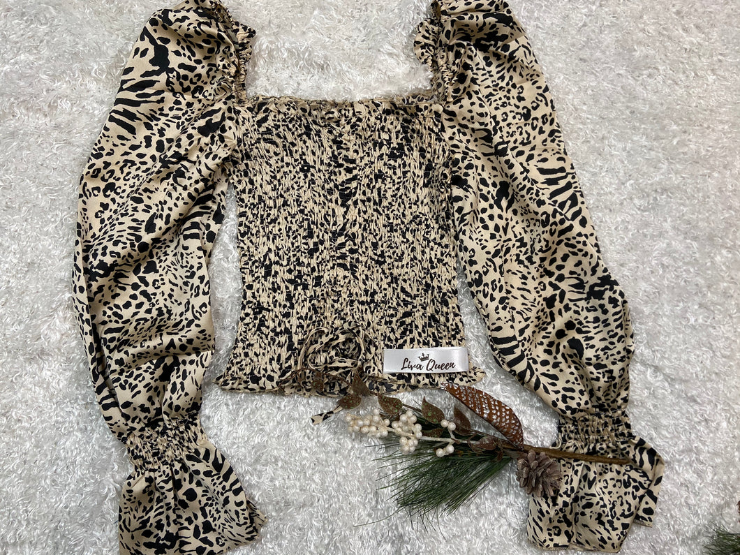 Nanaa Long Sleeve Animal Print Crop Top